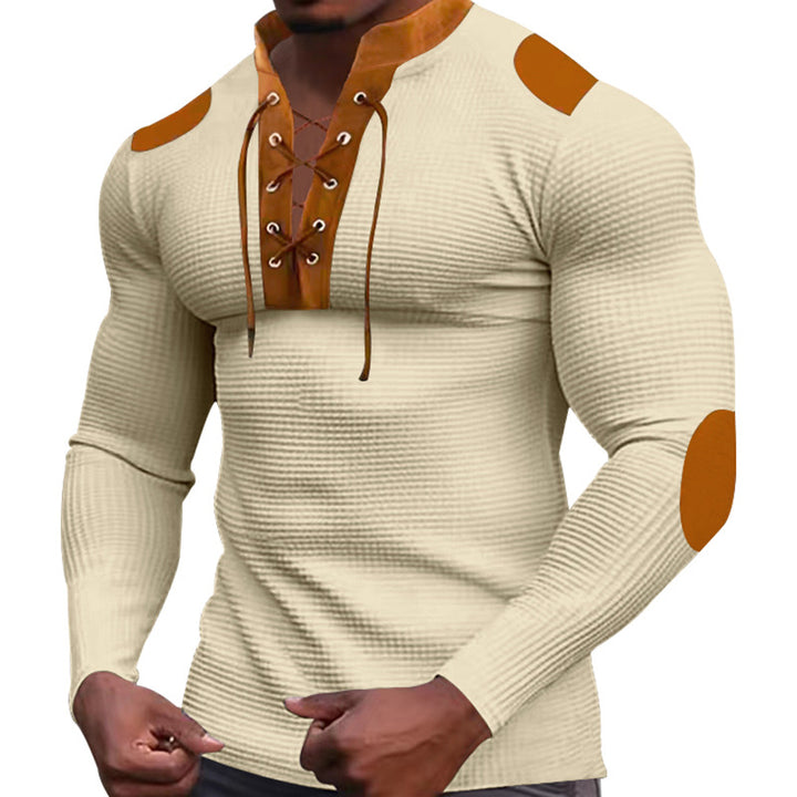 Herrer langærmet Henley-shirt med moderne knapper og struktureret overflade Stilla