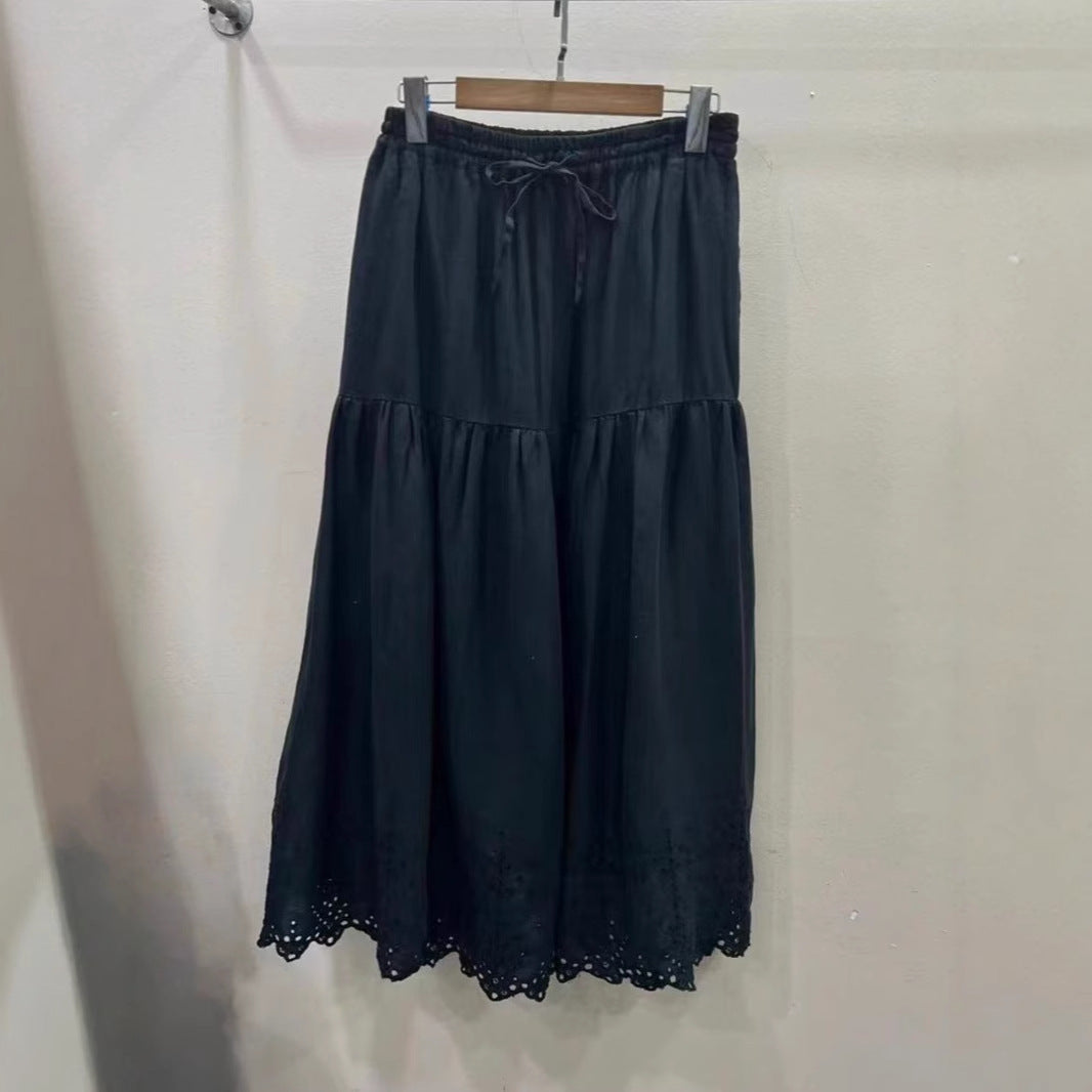 Femme lagdelt Maxi-nederdel med spidstekant Stilla