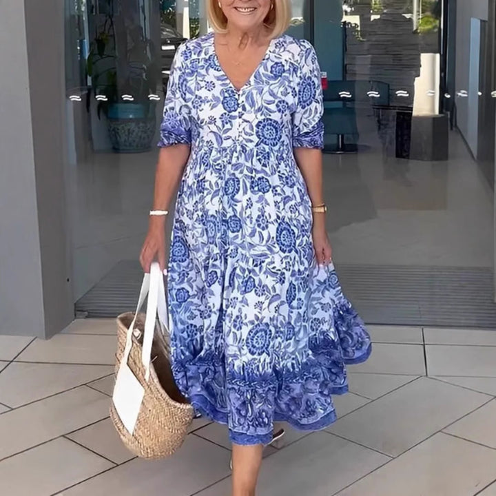 Dame Maxikjole med raffineret volant og blomsterdesign Stilla