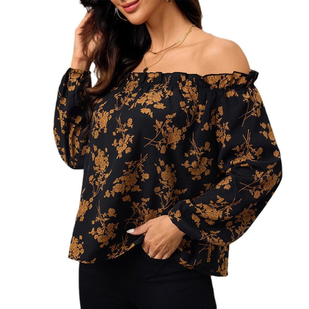 Kvinder Off-Shoulder Bluse med Blomsterprint og Elastiske Ærmer Stilla