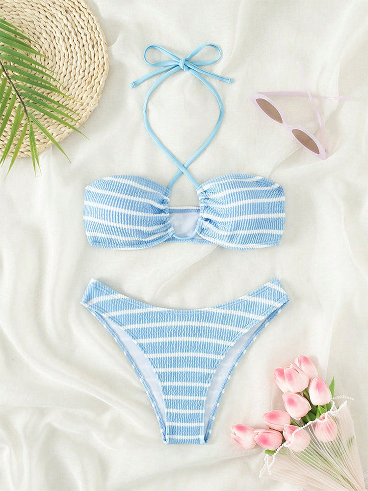 Dame Bandeau-Bikini med tidløst stribemønster og elegant snøring Skovae