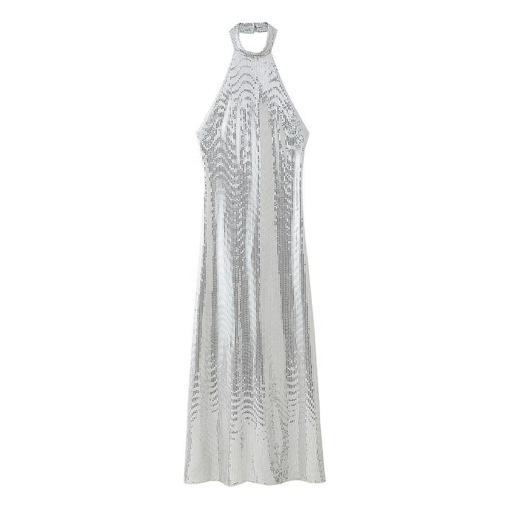 Femme Halter Neck Perlede Maxi Kjole Stilla