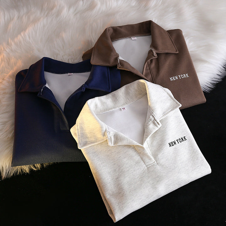 Femme Cropet Polo Sweatshirt med broderet detalje Stilla