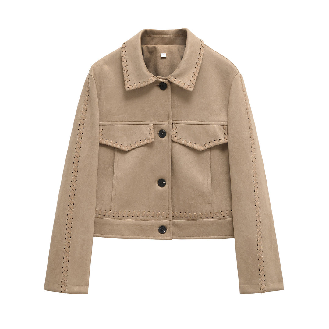Femme Stylish Stryge Skind Crop Jakke med detaljeret Broderi Stilla