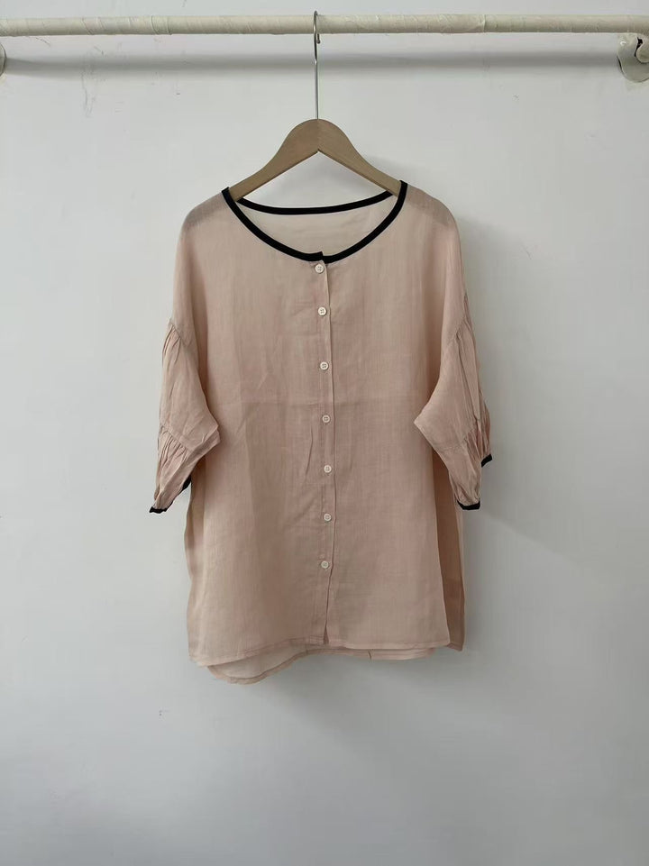 Femme Letvægt Puffærmer Knapliste Bluse Stilla