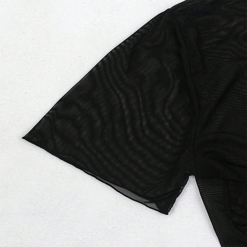 Dame Gennemsigtig Kort Crop Bindefront Top Stilla