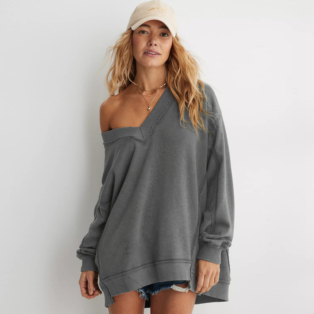 Damer afslappet V-hals sweatshirt med trendy oversized snit Stilla