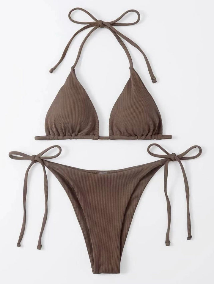 Dame Rib- Bikini-Set med Bindefront Stilla