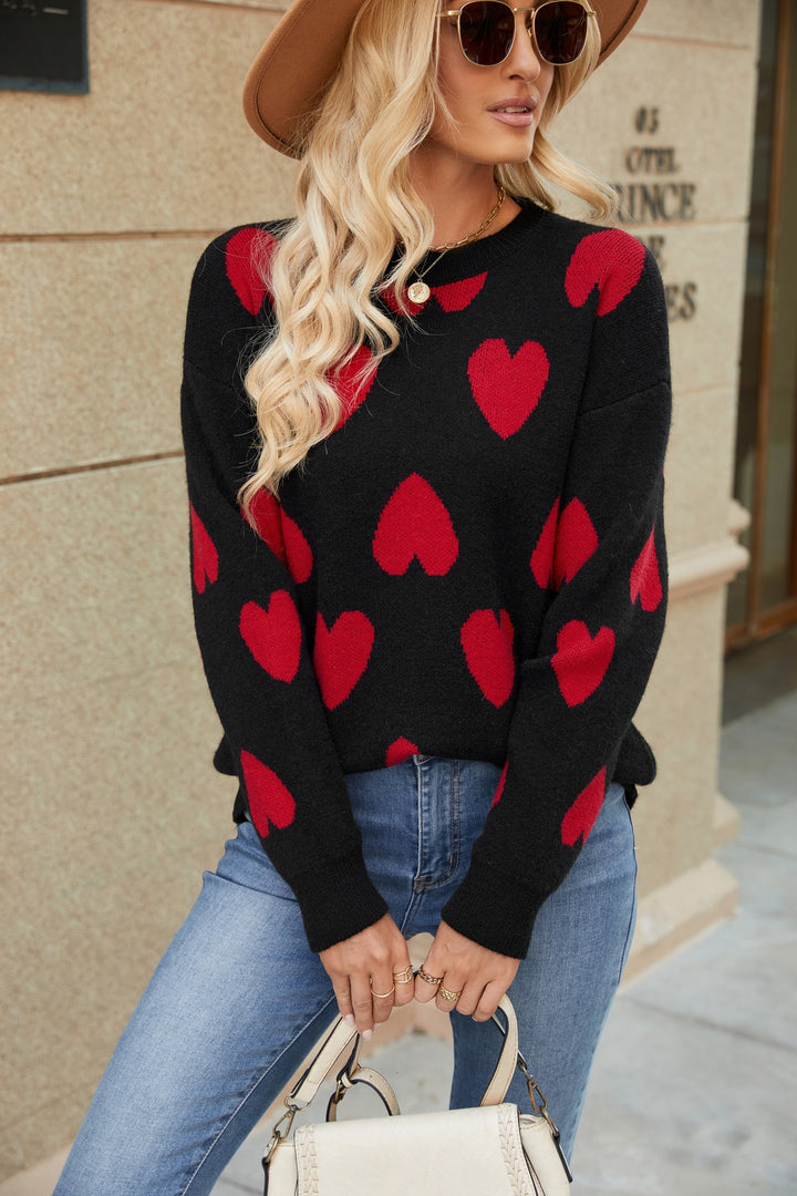 Femme Hjerte mønster Strik pullover Stilla