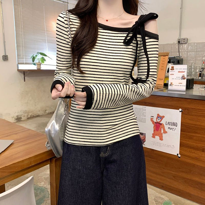 Kvinders fashionable langærmet skjorte med off-shoulder design Stilla