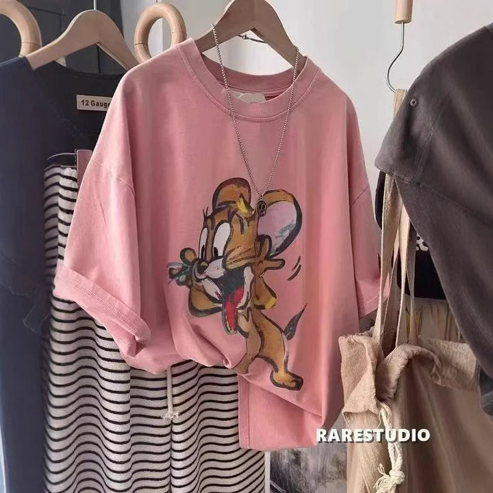 Dame T-Shirt med kreativt Jerry-motiv og afslappet pasform Stilla