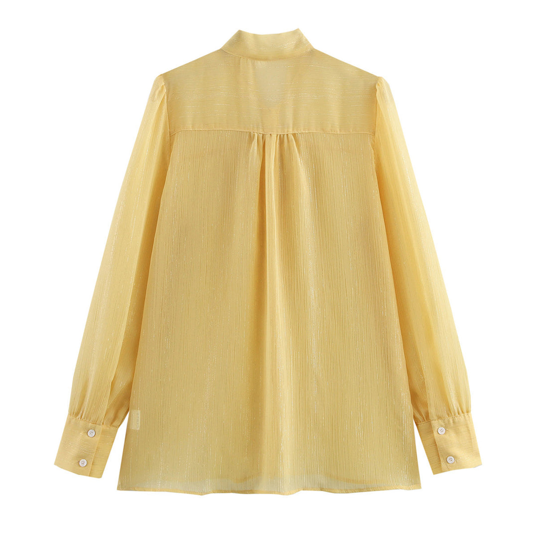Dame Elegant Bluse med Bindebånd og fin Struktur Stilla