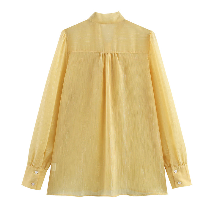 Dame Elegant Bluse med Bindebånd og fin Struktur Stilla
