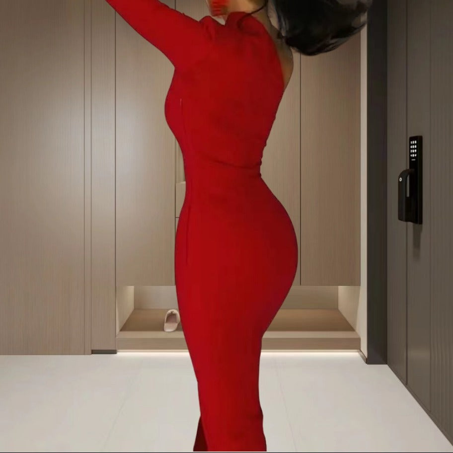 Dame Elegant Bodycon Kjole med asymmetrisk Udsnit og Høj Slids Stilla