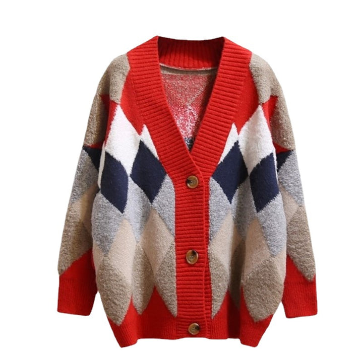 Kvinders mønstrede cardigan med knapper og V-hals Stilla