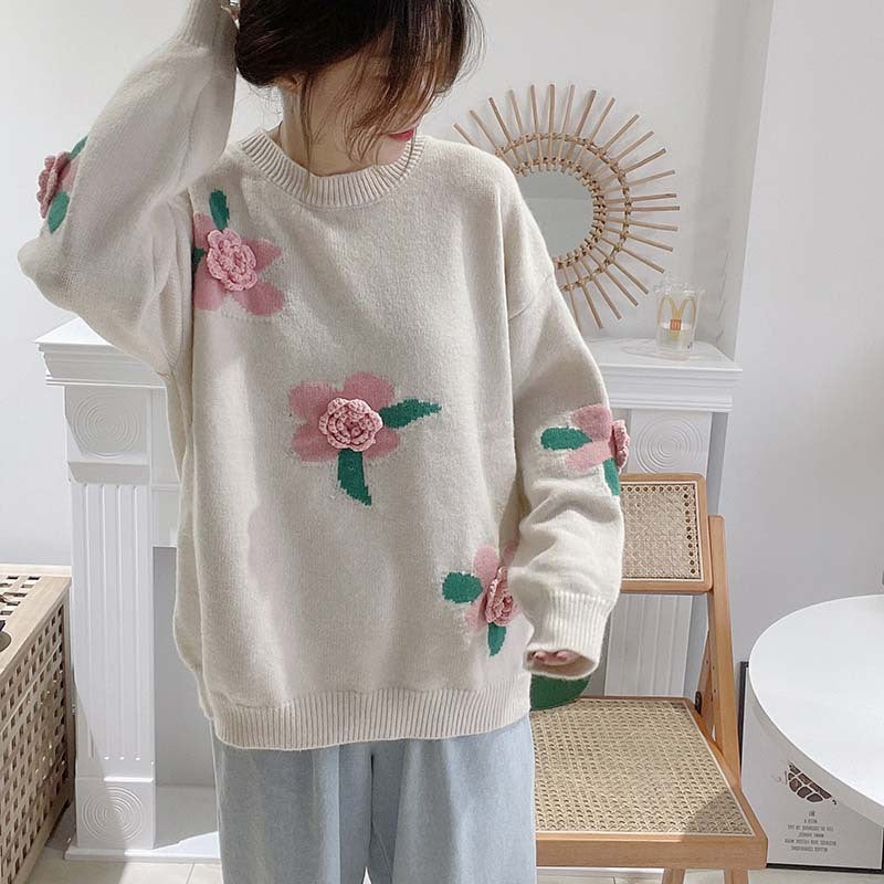 Femme Floral Broderet Pullover Stilla