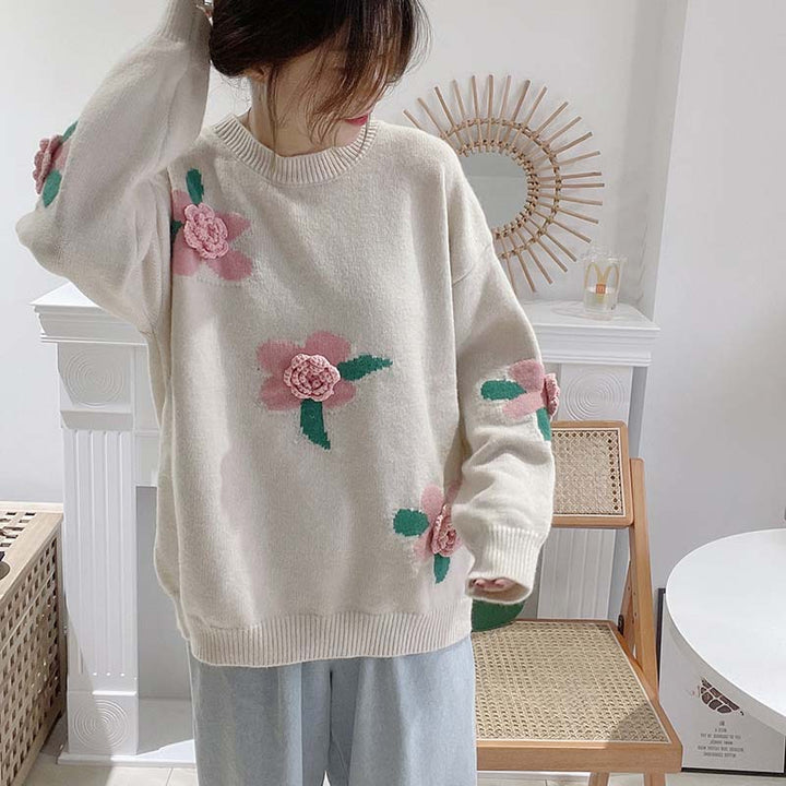 Femme Floral Broderet Pullover Stilla