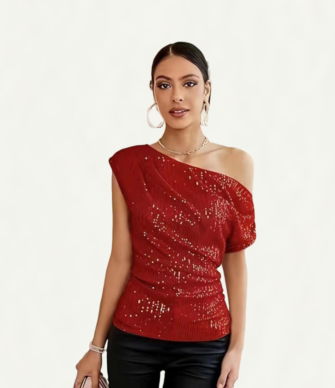 Dame Glamourøs Paliettop med asymmetrisk snit og elegant draperingsdesign Stilla