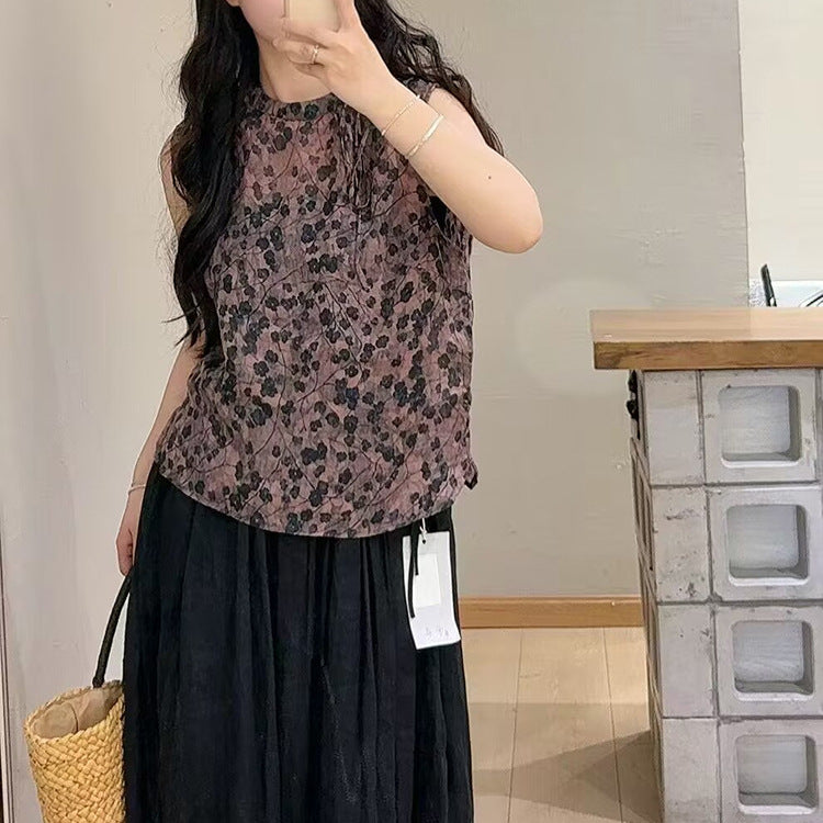 Femme Floral Print Ærmeløs Bluse Stilla