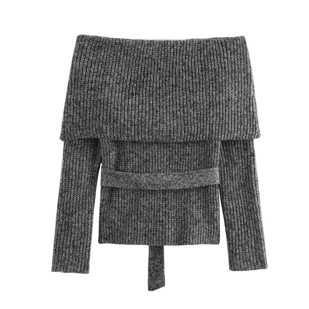Femme Off-Shoulder Strikpullover med Taljebælte Stilla