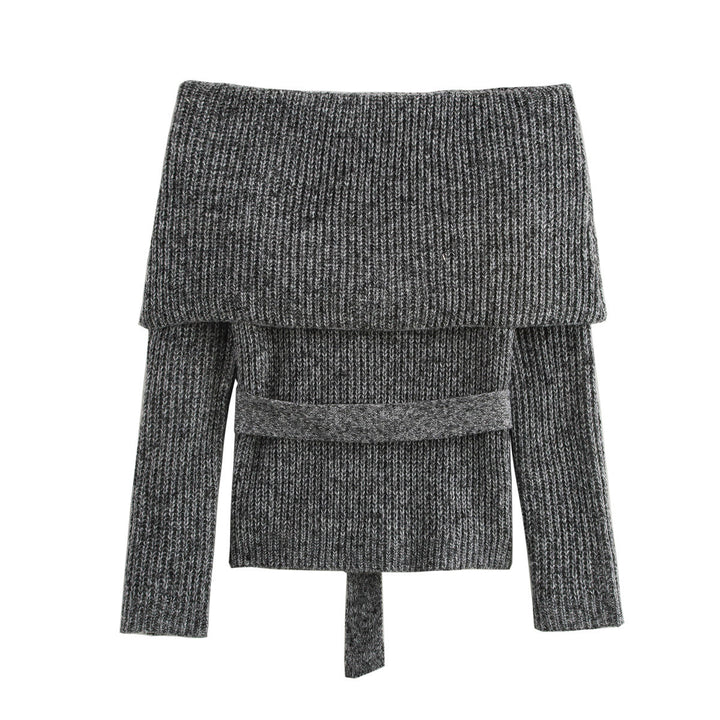 Femme Off-Shoulder Strikpullover med Taljebælte Stilla