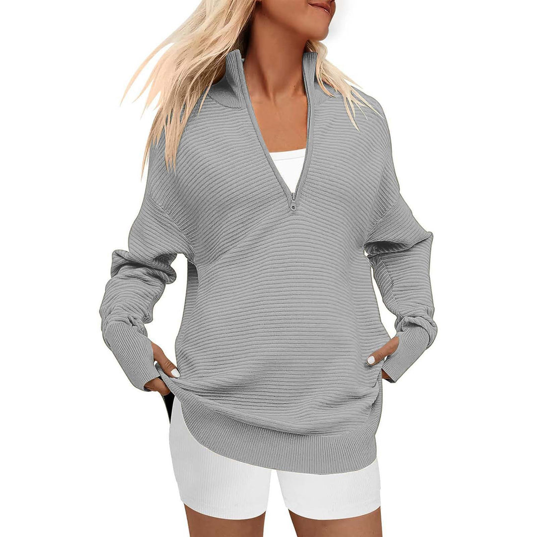 Dame Oversized Pullover med Ståkrave og Lynlås Stilla