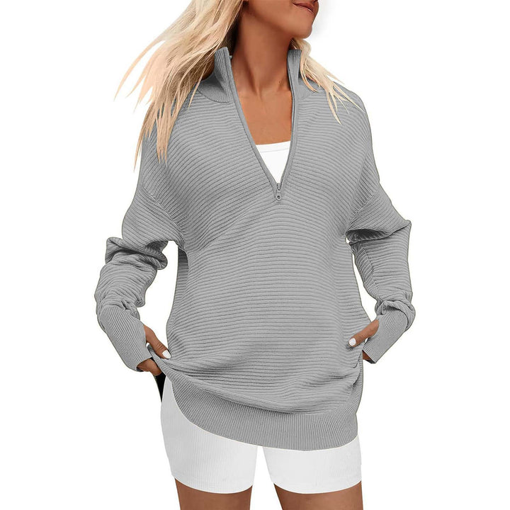 Dame Oversized Pullover med Ståkrave og Lynlås Stilla