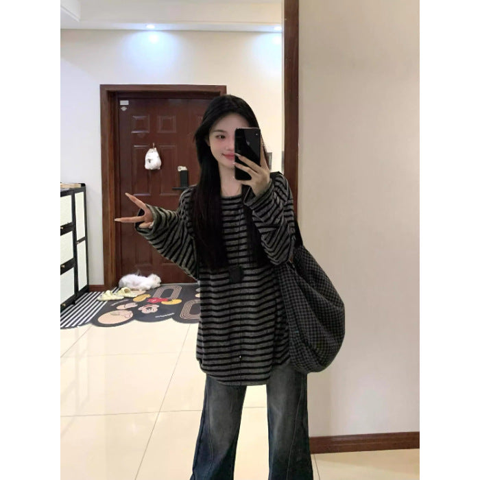 Dame Casual Stribet Oversized Skjorte med Brede Ærmer Stilla