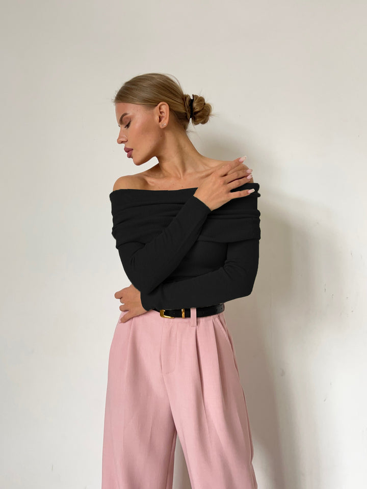 Femme Off-Shoulder Ripp Langærmet Top Stilla