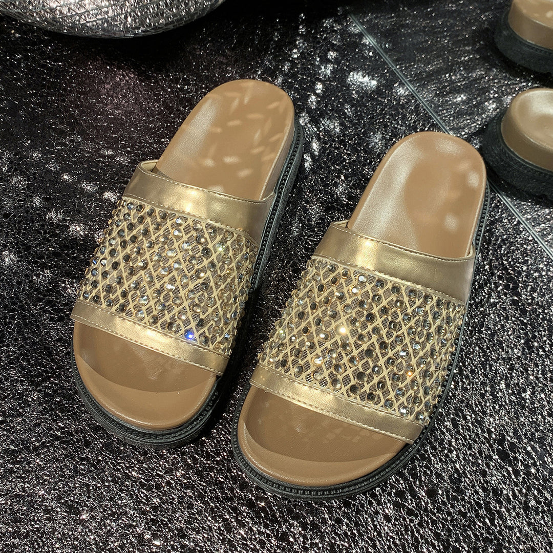 Dame Glamourøse Pantolette med funkende rhinestones og ergonomisk sål Stilla