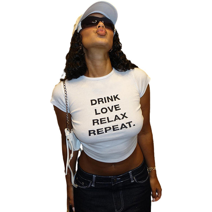 Dame cropped T-shirt med motivtryk Skovae