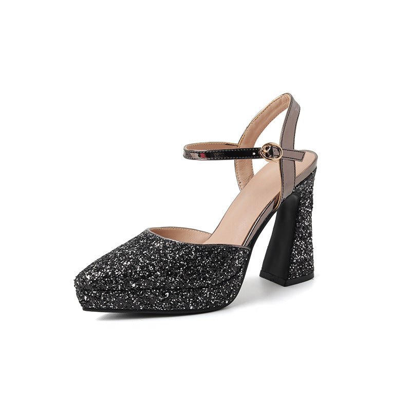 Dame Chunky Glitter Platform Højhælede Sko med justerbar Ankelsnor Stilla