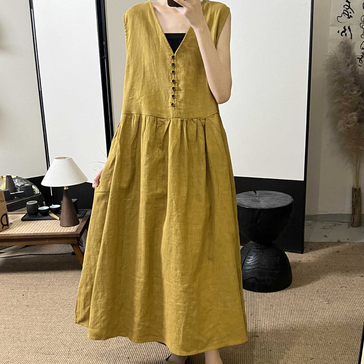 Dame Flydende Button-Down Maxi Kjole med Plisseret Nederdel Stilla
