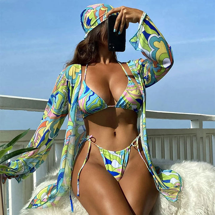 Dame Bikini-sæt med moderigtige omslagsskjørt og unikt floralt print Stilla