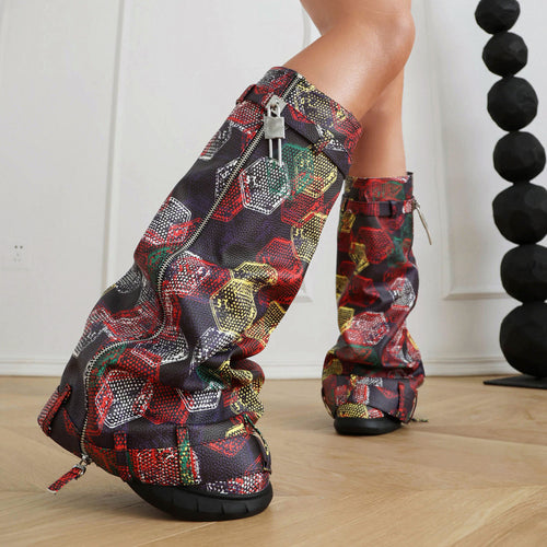 Femme Over-knee Slangeskinds-effekt Stiletto-støvler Stilla