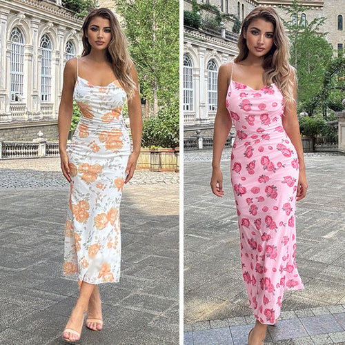 Femme Floral Maxi Slipkjole med justerbare stropper Stilla