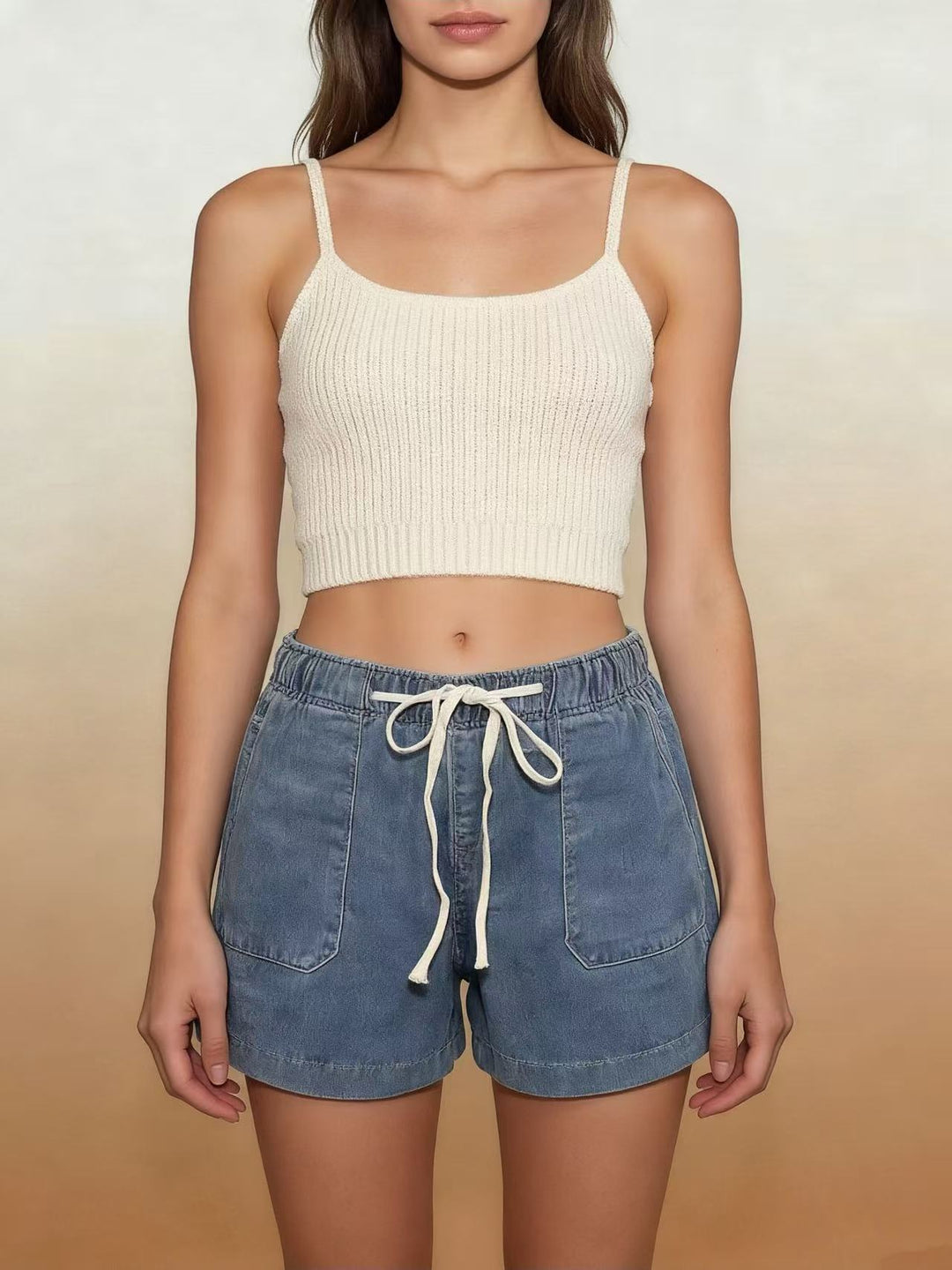 Dame Løse Denim-Shorts med elastisk Talje Skovae