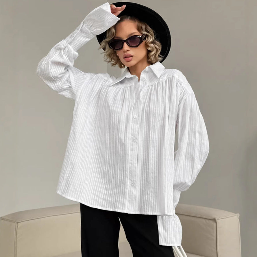 Dame Oversized Bluse med voluminøse ærmer og struktureret design Stilla