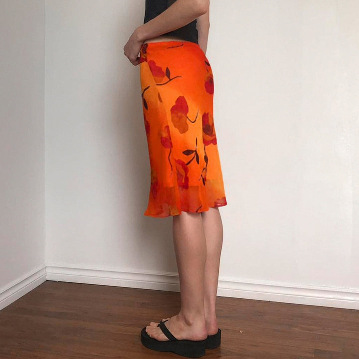 Dame Midi-nederdel med blomster-transparentdesign Skovae