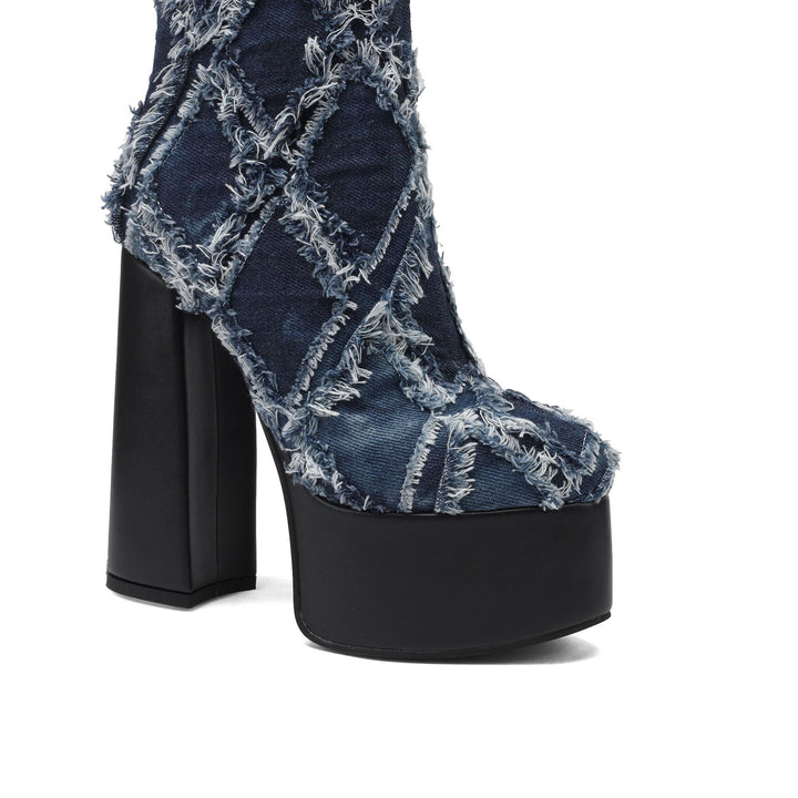 Femme Platform Ankelstøvler med distressed Denim-finish Stilla
