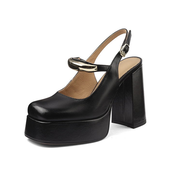 Femme Chunky Platform Slingback Heels med dekorativ rem Stilla