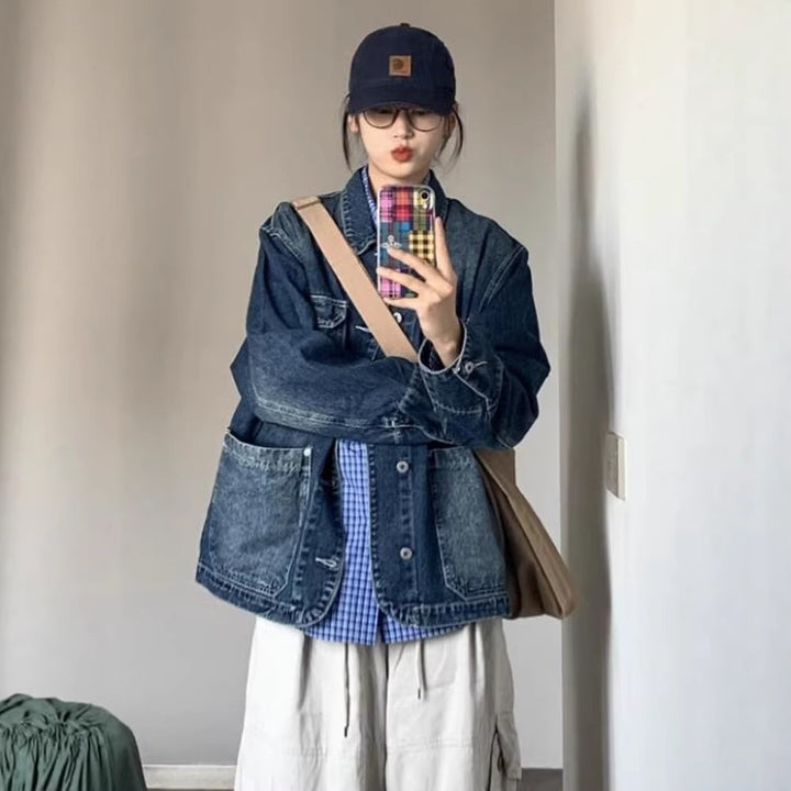 Kvinders mode denimjakke med store lommer Stilla