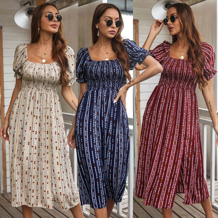 Dame Maxikjole med elastisk overdel og fashionable mønster Stilla