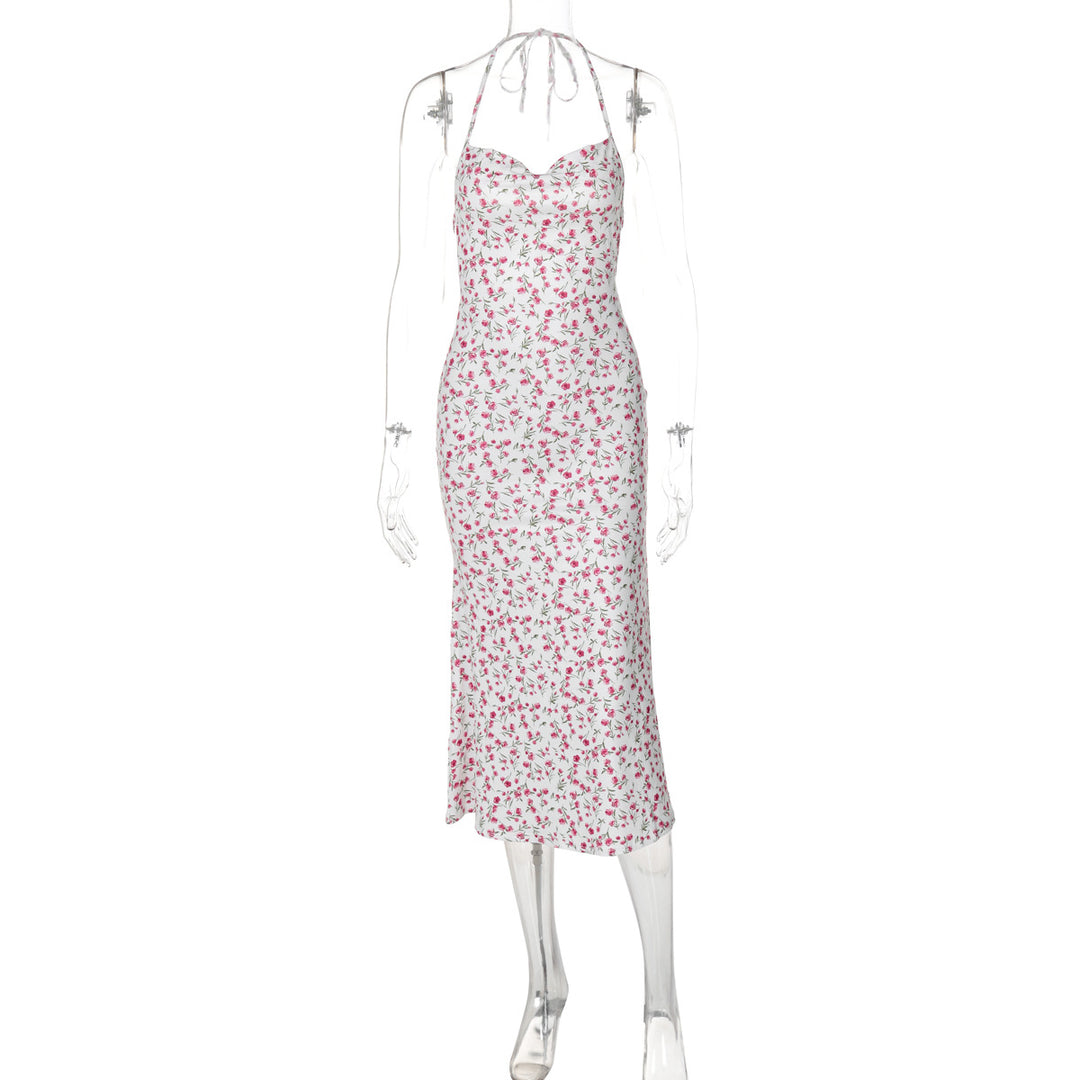 Dame Elegant sommerkjole med blomster mønster og halterneck top Stilla