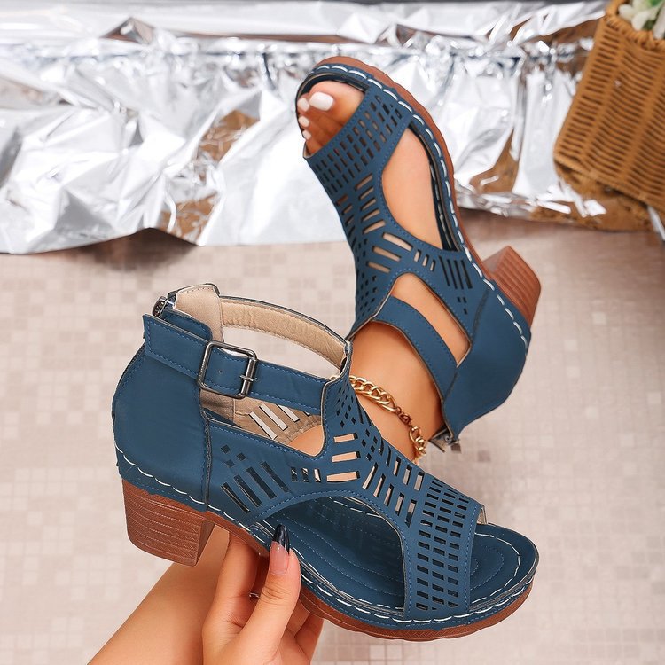 Dame Komfortable Sommer-Sandaler med åndbar hulmønstring og elegant blokhæl Stilla