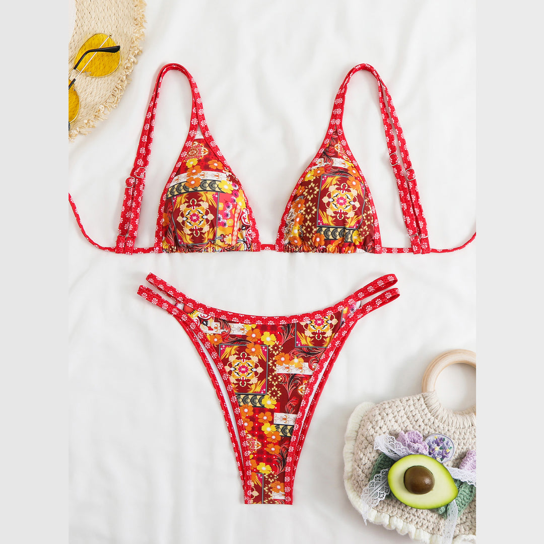 Dame Livligt Blomsterdesign Trekant Bikini Sæt Stilla