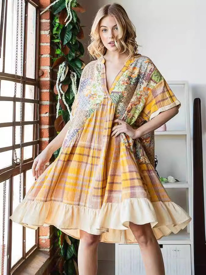 Kvindernes Patchwork Print Lagkjole Stilla