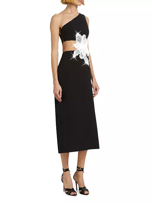 Dame Asymmetrisk Midi-Kjole med floral Applikation Stilla