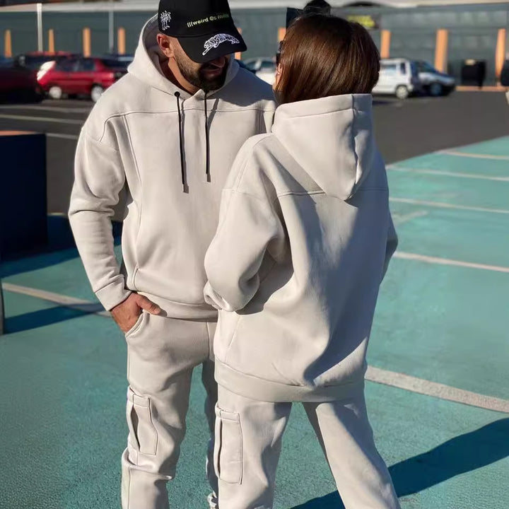 Kvinders afslappede hoodie og jogger sæt med praktiske lommer og snor