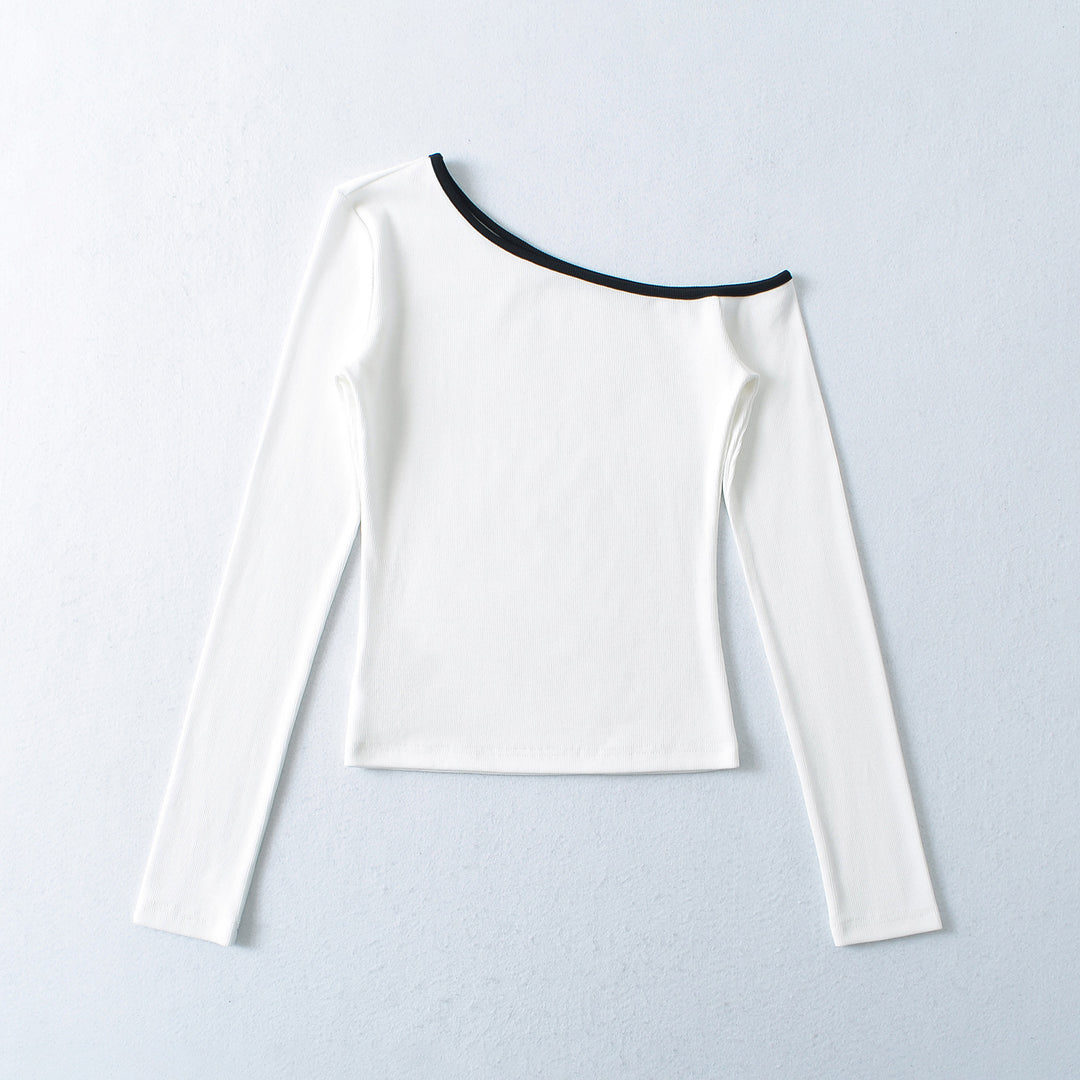 Dame Off-Shoulder Langærmet T-shirt med elegant kontrastdetalje Stilla